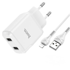 Мережевий зарядний пристрій HOCO N7 Speedy dual port charger Lightning cable 10.5W White