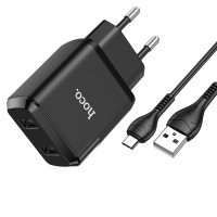 Мережевий зарядний пристрій HOCO N7 Speedy dual port charger Micro cable 10.5W Black