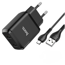 Мережевий зарядний пристрій HOCO N7 Speedy dual port charger Micro cable 10.5W Black