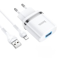 Мережевий зарядний пристрій HOCO N1 Ardent single port charger Lightning cable 12W White