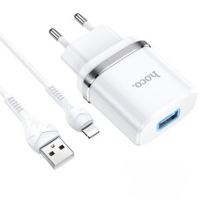 Мережевий зарядний пристрій HOCO N1 Ardent single port charger Lightning cable 12W White