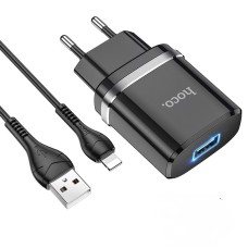 Мережевий зарядний пристрій HOCO N1 Ardent single port charger Lightning cable 12W Black