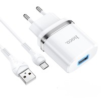Мережевий зарядний пристрій HOCO N1 Ardent single port charger Micro USB cable 12W White