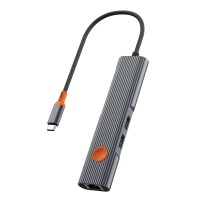 USB-Хаб WiWU Wi-HB005 Cyber Hub 5в1 Type-C to HDMI+2xUSB 3.1+RJ45+PD Grey