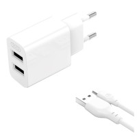 Мережевий зарядний пристрій XO L109 Dual Charger Micro cable 12W White