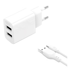 Мережевий зарядний пристрій XO L109 Dual Charger Micro cable 12W White