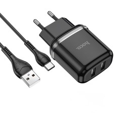 Мережевий зарядний пристрій HOCO N4 Aspiring dual port charger Type-C cable 12W Black