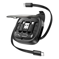 Кабель з кейсом Hoco U140 Retractable charging data cable set 0,95m Black