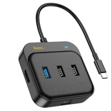USB-Хаб HUB HOCO HB37 Easy link Multiport Adapter 6в1 Type-C to HDMI+RJ45+USB 3.0+2xUSB 2.0 PD Black