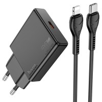 Мережевий зарядний пристрій HOCO N37 Delgado port charger Lightning cable 20W Black