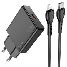 Мережевий зарядний пристрій HOCO N37 Delgado port charger Lightning cable 20W Black
