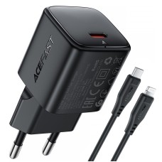 Мережевий зарядний пристрій ACEFAST A117 mini GaN fast charger Lightning cable 20W Black