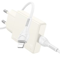 Мережевий зарядний пристрій HOCO N44 Biscuit single port charger Lightning cable 30W Moonlight white