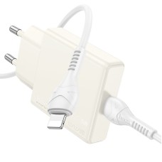 Мережевий зарядний пристрій HOCO N44 Biscuit single port charger Lightning cable 30W Moonlight white