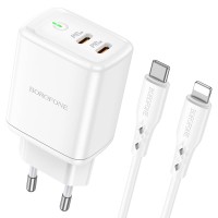 Мережевий зарядний пристрій Borofone BN9 Reacher dual port charger Lightning cable 35W White
