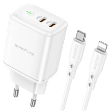 Мережевий зарядний пристрій Borofone BN9 Reacher dual port charger Lightning cable 35W White