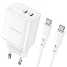 Мережевий зарядний пристрій Borofone BN9 Reacher dual port charger Type-C cable 35W White