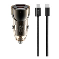 Автомобільний зарядний пристрій XO CC60 Smart Transparent Car Charger Type-C Cable 60W Black