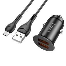 Автомобільний зарядний пристрій Hoco NZ1 Developer dual port Micro USB Cable 3A 36W Black