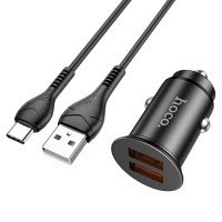 Автомобільний зарядний пристрій Hoco NZ1 Developer dual port Type-C Cable 3A 36W Black