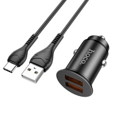 Автомобільний зарядний пристрій Hoco NZ1 Developer dual port Type-C Cable 3A 36W Black