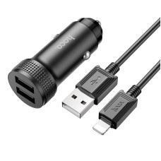 Автомобільний зарядний пристрій HOCO Z49 Level dual port Lightning cable 12W Black