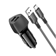 Автомобільний зарядний пристрій BOROFONE BZ31A Solid dual-port Type-C Set 3.4A 17W Black