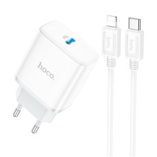 Мережевий зарядний пристрій HOCO C104A Stage single port Type-C to Lightning 20W White