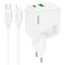 Мережевий зарядний пристрій Hoco C111A Lucky dual-port charger Lightning cable 30W White