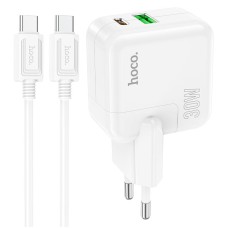 Мережевий зарядний пристрій Hoco C111A Lucky dual-port charger Type-C cable 30W White