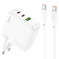 Мережевий зарядний пристрій HOCO C115A Header three-port Type-C cable 65W White