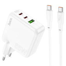 Мережевий зарядний пристрій HOCO C115A Header three-port Type-C cable 65W White