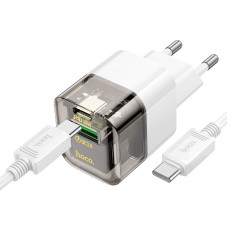 Мережевий зарядний пристрій HOCO C131A Platinum dual-port Type-C cable 30W Transparent-black