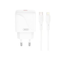 Мережевий зарядний пристрій XO L141 Single USB-C Fast Charger Lightning Cable 20W White