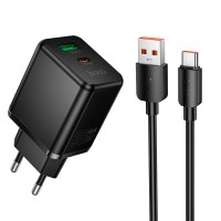 Мережевий зарядний пристрій HOCO C157A Smart PD multi-protocol charger Type-C cable 30W Black