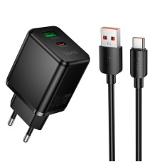 Мережевий зарядний пристрій HOCO C157A Smart PD multi-protocol charger Type-C cable 30W Black