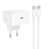 Мережевий зарядний пристрій HOCO C161A Speed single port PD charger Type-C cable 40W White