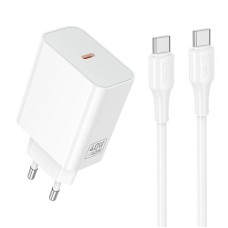 Мережевий зарядний пристрій HOCO C162A Source single port PD charger Type-C cable 60W White