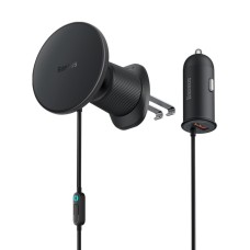 Автомобільний тримач із бездротовою зарядкою Baseus CW01 Magnetic Wireless Charging 15W (+АЗП USB 25W) Black C40141000111-01