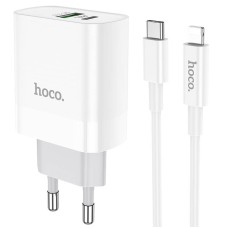 Мережевий зарядний пристрій Hoco C80A Rapido charger Lightning cable 20W White