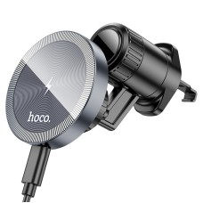 Автомобільний тримач із бездротовою зарядкою Hoco HW6 Vision metal magnetic wireless (air outlet) Black