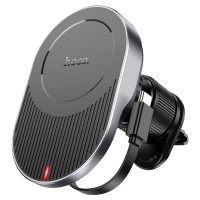 Автомобільний тримач із бездротовою зарядкою Hoco HW12 Guardian magnetic (air outlet) 15W Black