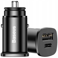 Автомобільний зарядний пристрій Baseus Square Metal PD 3.0 QC USB + Type-C 30W Black CCALL-AS01