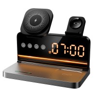 Беспровідний зарядний пристрій HOCO DWQ03 4-in-1 бездротовий charger with alarm clock 15W Black