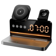 Беспровідний зарядний пристрій HOCO DWQ03 4-in-1 бездротовий charger with alarm clock 15W Black