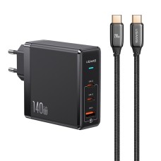 Мережевий зарядний пристрій USAMS T52 US-CC168  Fast Charger Kit GaN Type-C cable 140W Black