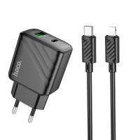 Мережевий зарядний пристрій HOCO CS23A Sunlight dual-port charger Lightning cable 30W Black