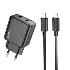 Мережевий зарядний пристрій HOCO CS23A Sunlight dual-port charger Lightning cable 30W Black
