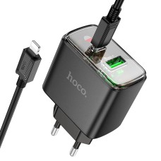 Мережевий зарядний пристрій Hoco CS42A Smart charger Lightning cable 30W Black