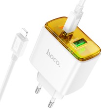 Мережевий зарядний пристрій Hoco CS42A Smart charger Lightning cable 30W White